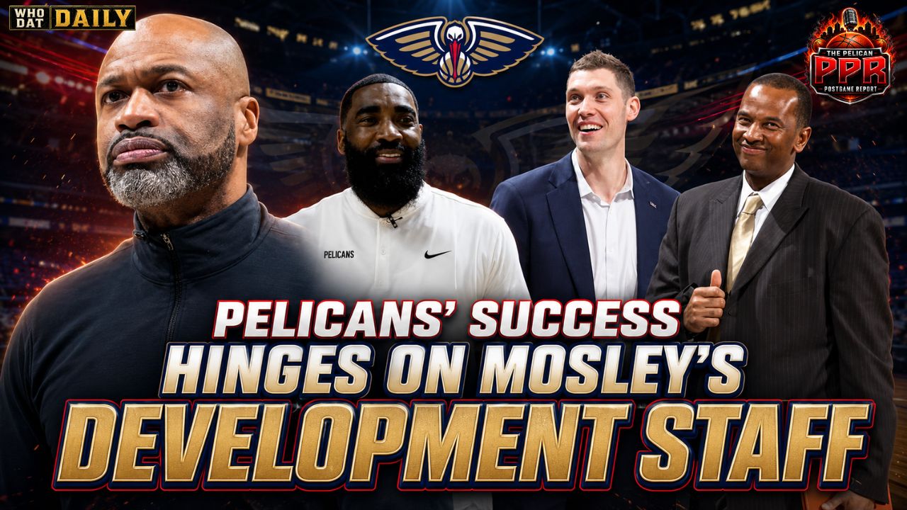 Pelicans player development staff led by Jamahl Mosley, God Shammgod, Bret Brielmaier and Dale Osbourne