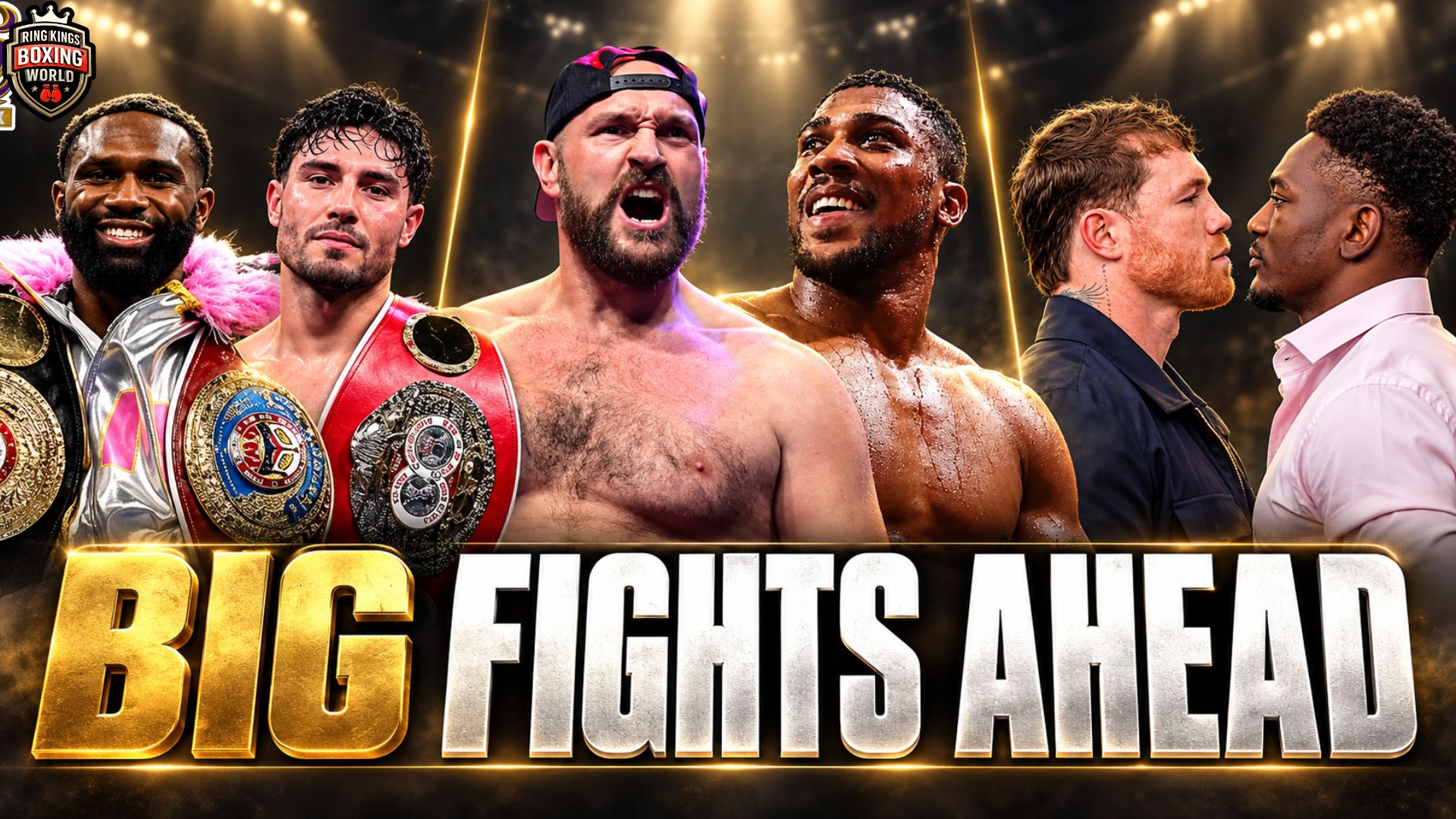 if the image matches: Boxing graphic featuring Jaron Ennis and Josh Kelly, Tyson Fury and Anthony Joshua, and Canelo Alvarez and Christian Mbilli.