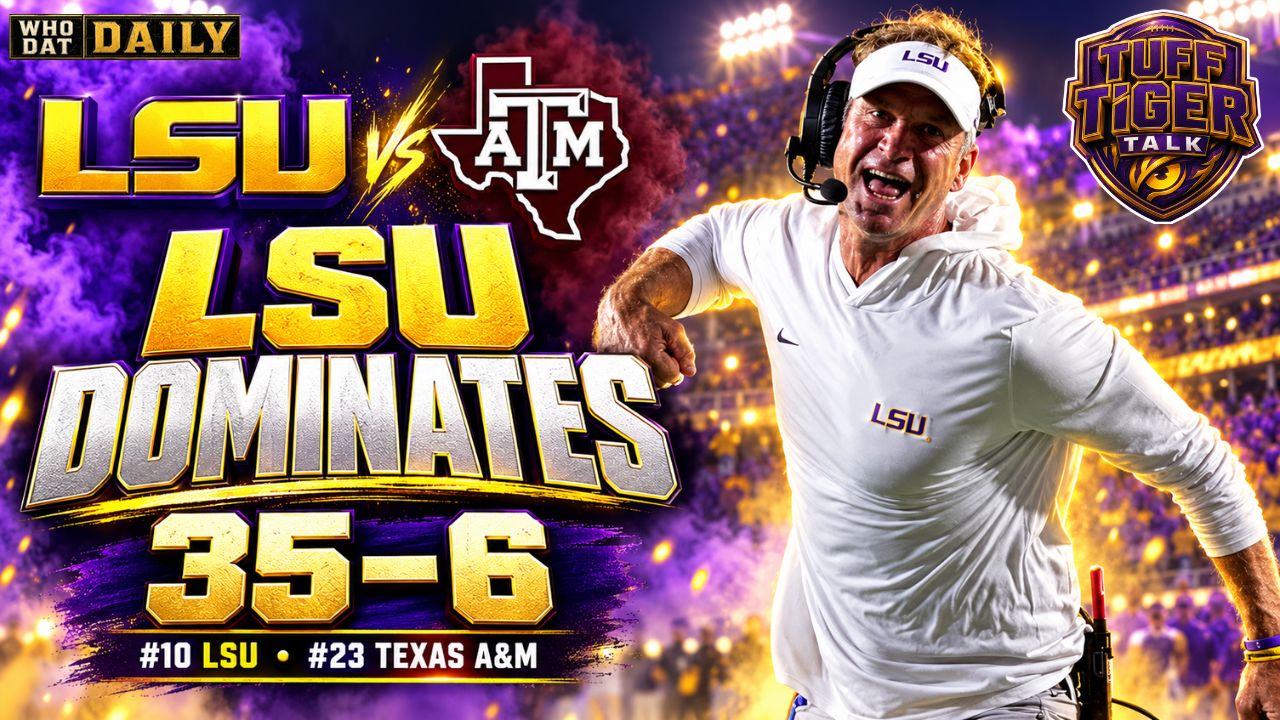 LSU quarterback Sam Leavitt celebrates during the Tigers’ 35-6 victory over Texas A&M.