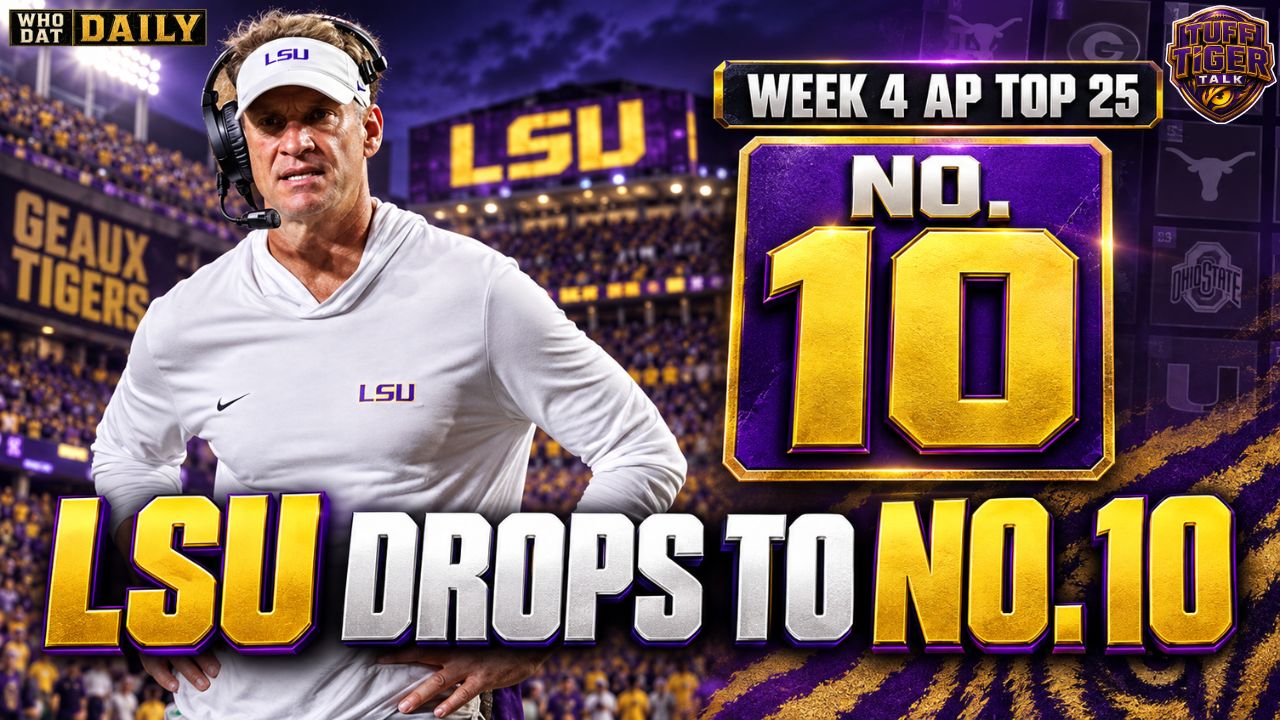 LSU football falls to No. 10 in the Week 4 AP Top 25 after a 32-24 loss to Ole Miss.