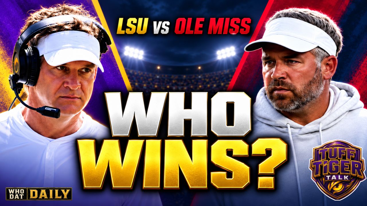 LSU quarterback Sam Leavitt and Ole Miss quarterback Trinidad Chambliss ahead of their Week 3 top-10 matchup. Image title: LSU vs
