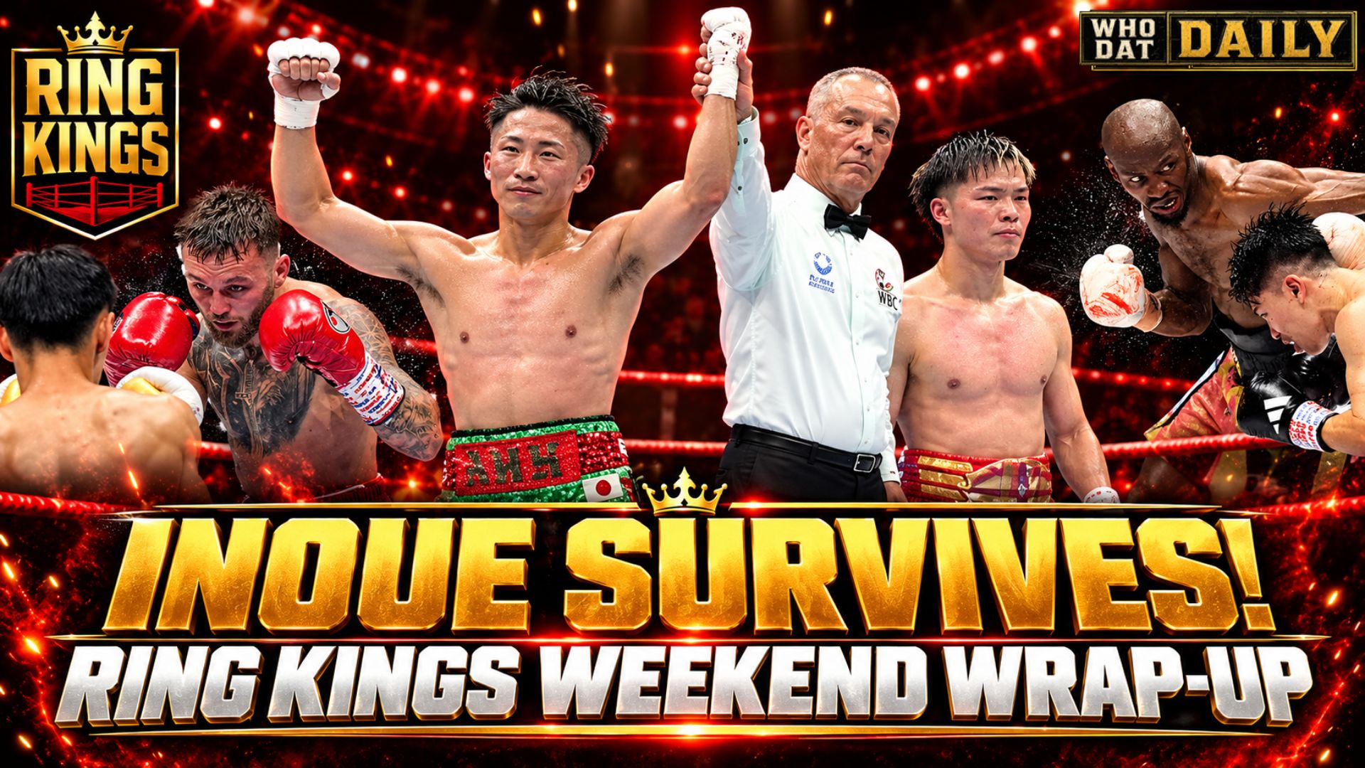 Takuma Inoue, Johnny Fisher, Ricardo Malajika and Sam Goodman featured in the Ring Kings weekend boxing wrap-up.