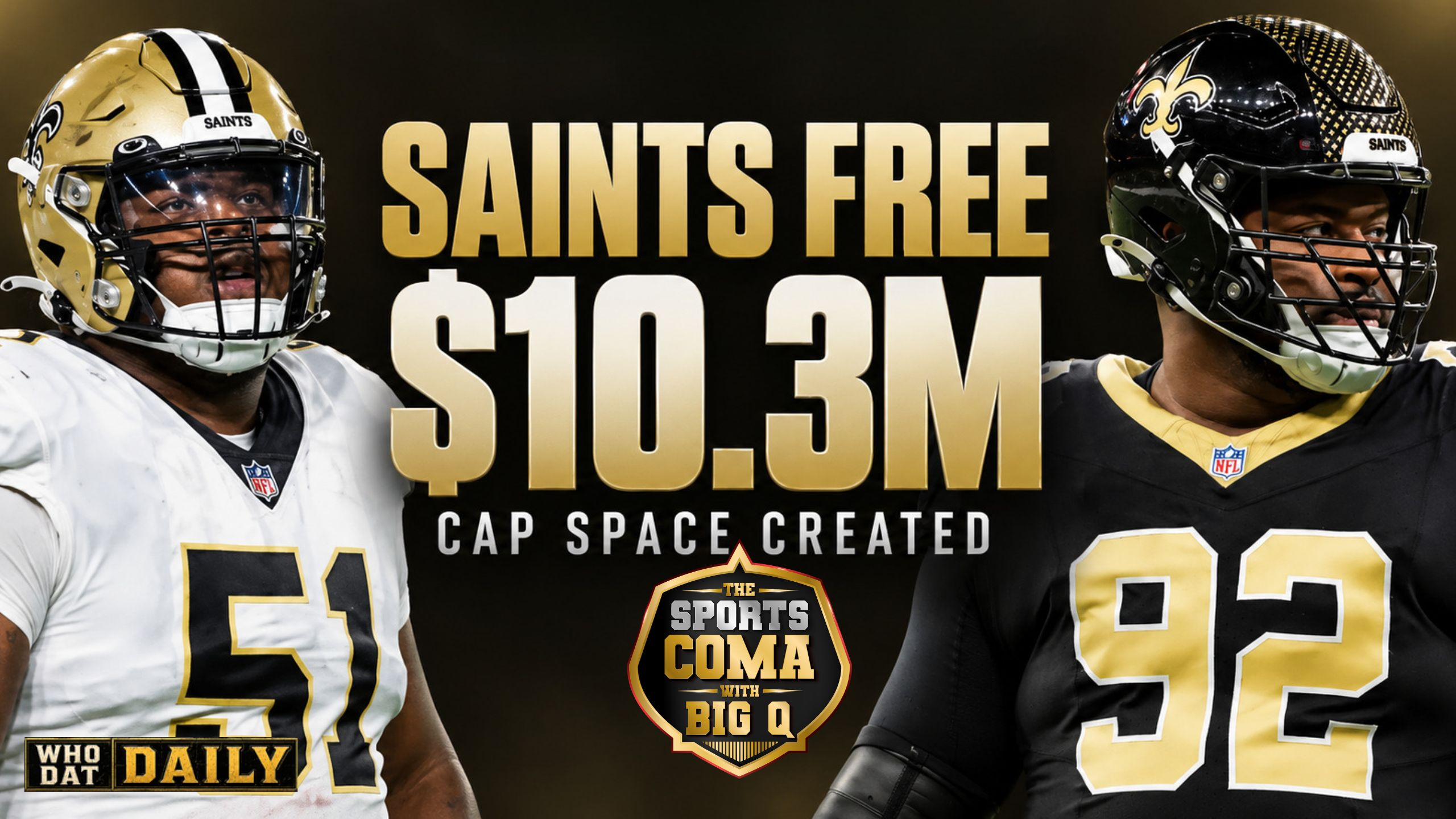 Cesar Ruiz and Davon Godchaux featured in a Saints salary-cap restructure graphic.