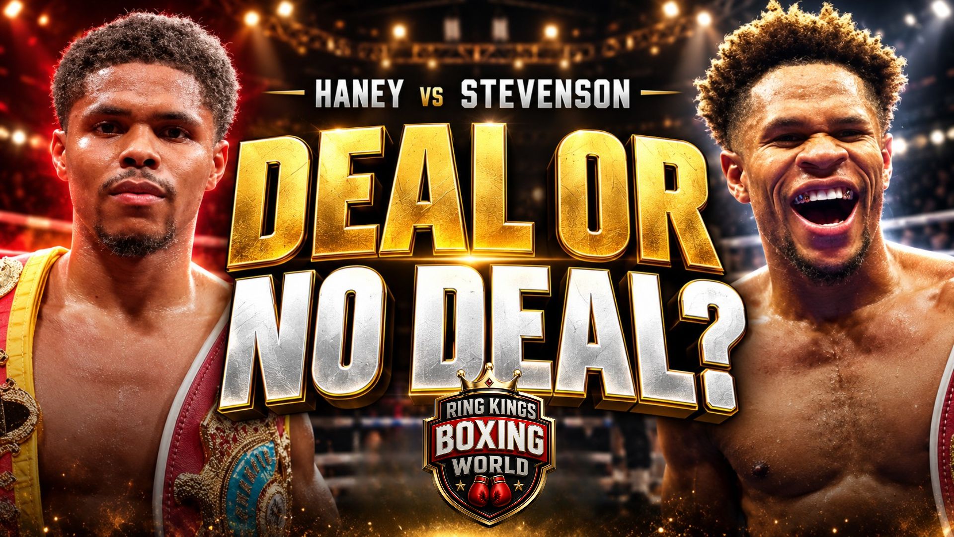 Haney and Stevenson facing inward, RKBW branding, and “DEAL OR NO DEAL?” Do not label the fight official or advertise December as a confirmed date.