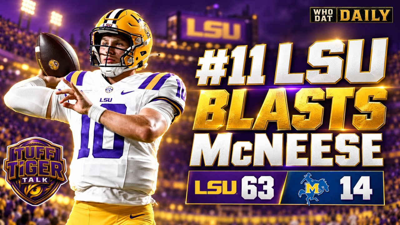 LSU quarterback in a white No. 10 jersey prepares to throw a football.
