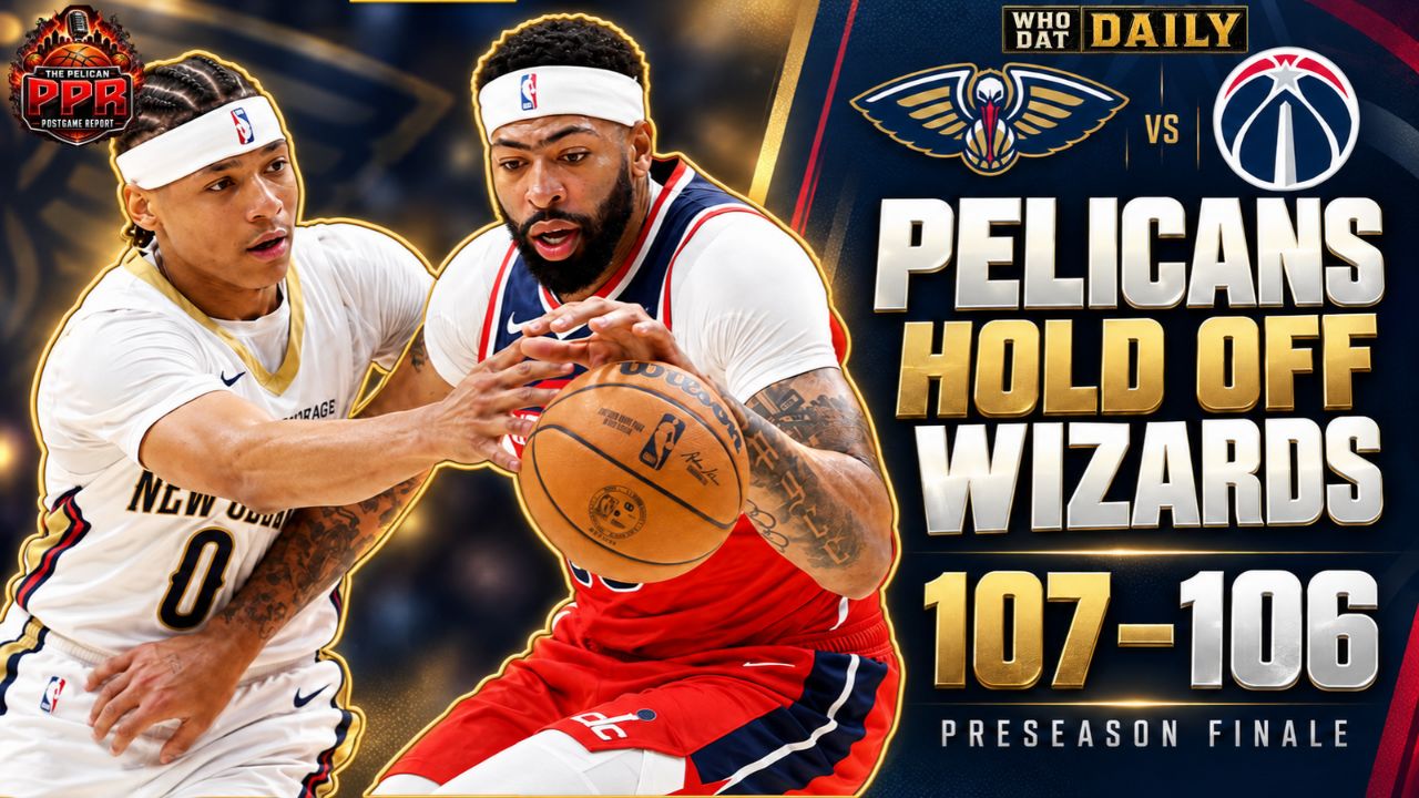 For a final-score graphic: New Orleans Pelicans 107, Washington Wizards 106 final score in the October 16 preseason finale.