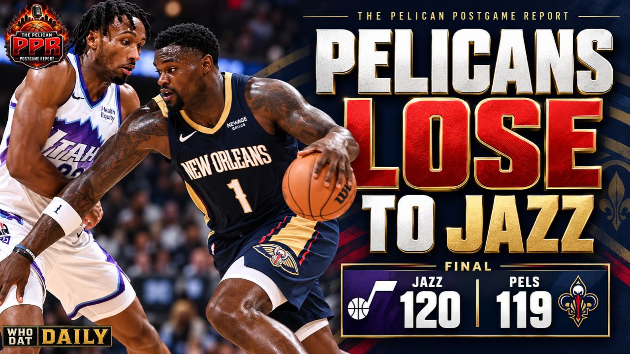 Pelicans–Jazz final-score graphic showing Utah’s 120–119 victory over New Orleans.