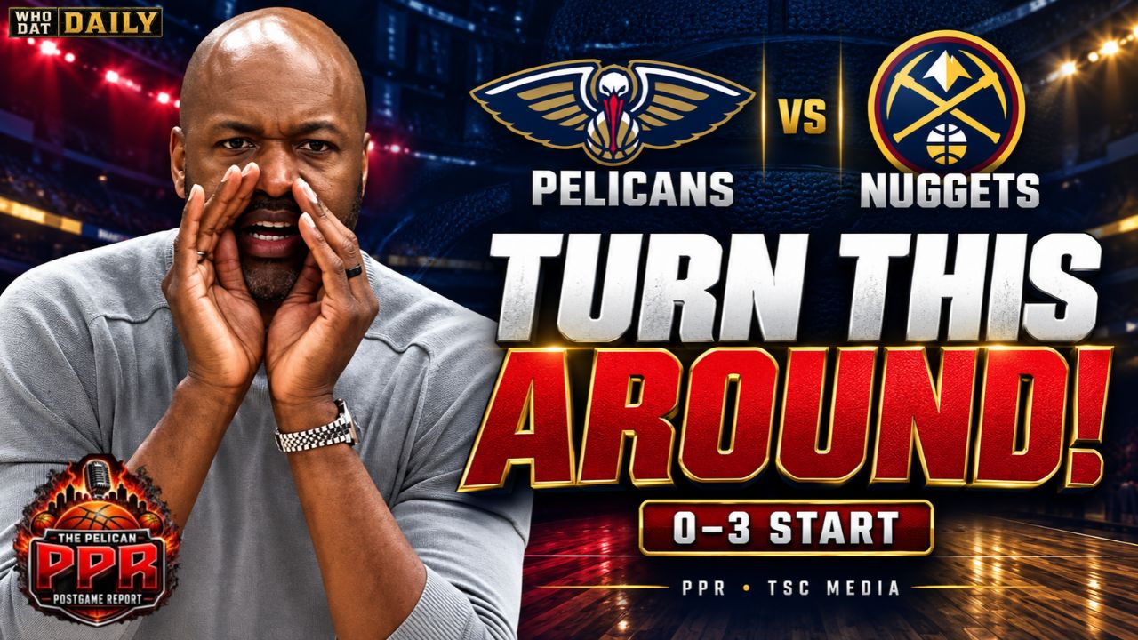 Jamahl Mosley calling instructions beside Pelicans and Nuggets logos, with the headline “Turn This Around!” and an 0–Jamahl Mosley calling instructions beside Pelicans and Nuggets logos, with the headline “Turn This Around!” and an 0–3 start badge.3 start badge.