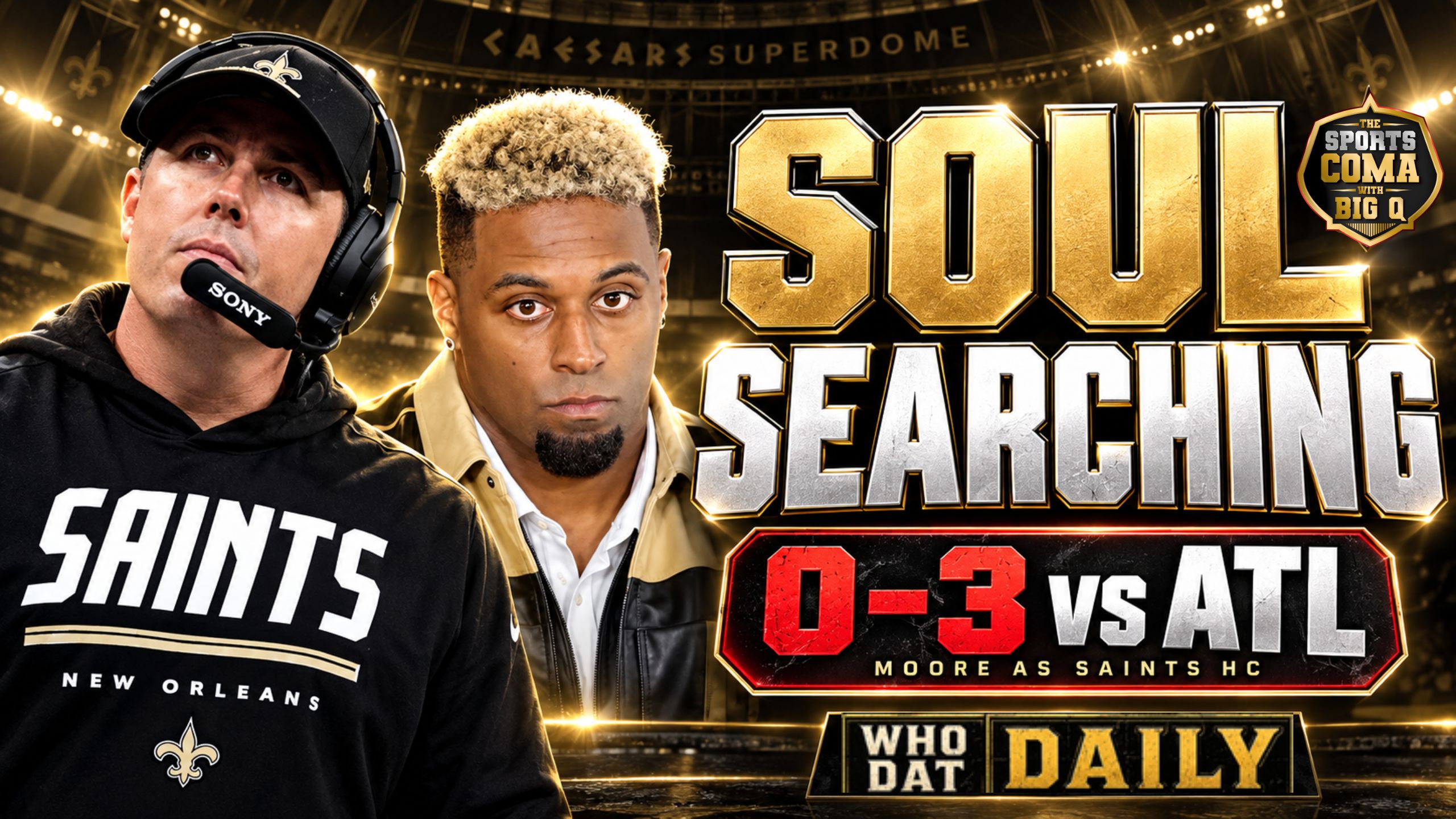 Saints reaction graphic reading “Soul Searching” and “0–3 vs ATL.”