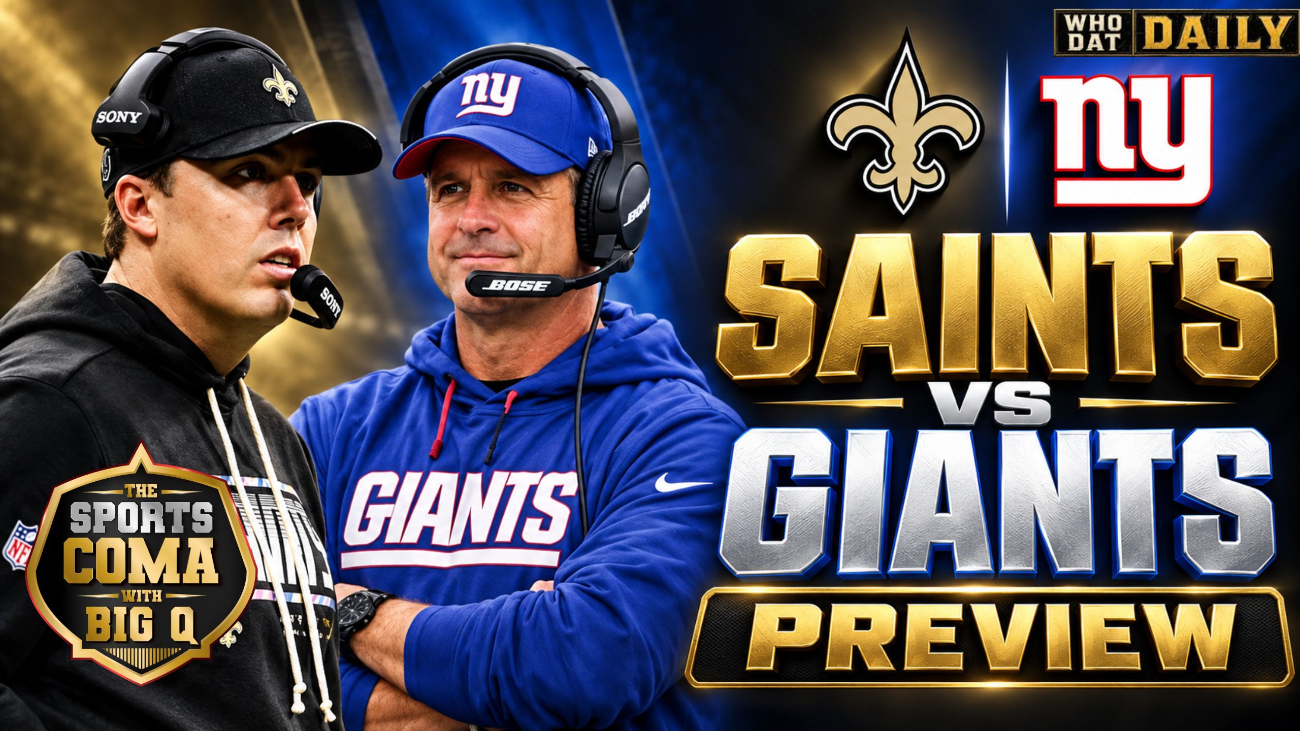 Saints versus Giants Week 6 preview graphic with both team names, MetLife Stadium and the October 18 matchup date.